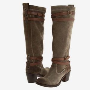 Frye Suede Jane Strappy Boots Size 8 Grey